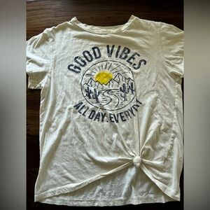 Good Vibes Graphic Tee with Knot Detail - cream or ivory